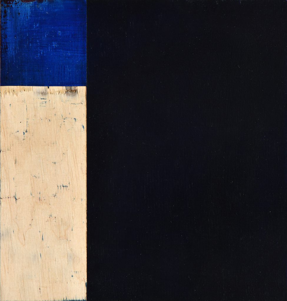 Preußischblau, Öl und Flachstich auf Schichtholzplatte, je 21 x 20 cm, 2019