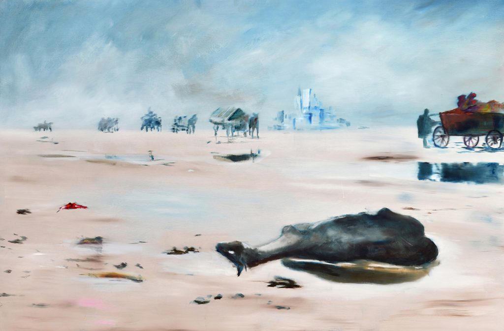 Vertreibung aus dem Paradies II/22 2022, Öl auf Schichtholzplatte, 83 x 125 cm