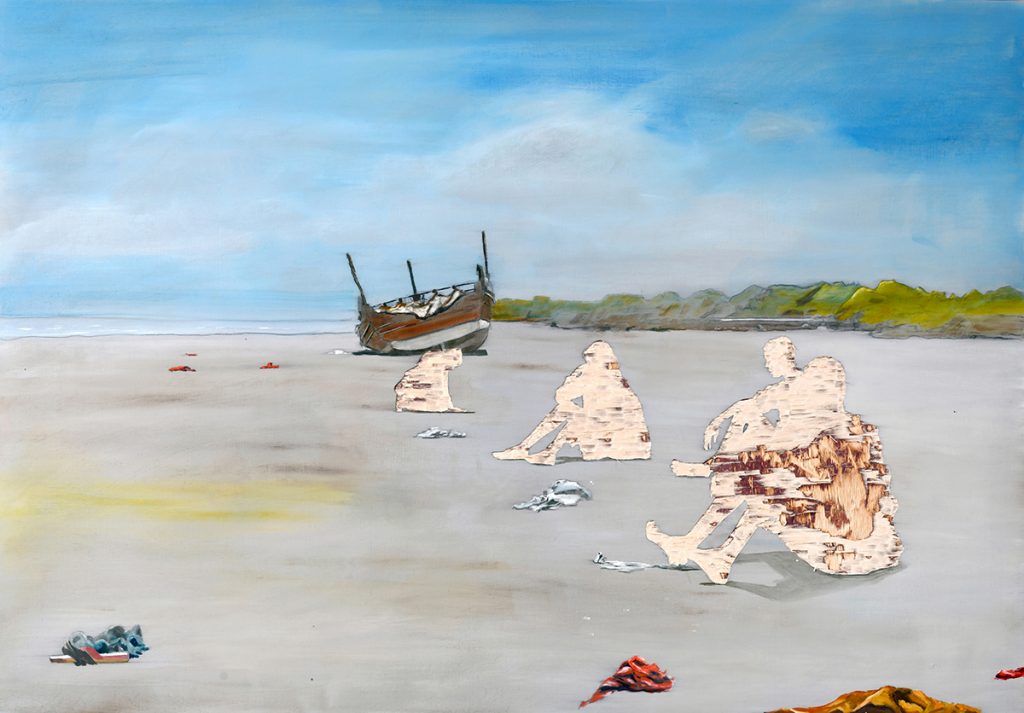 Vertreibung aus dem Paradies III/22 2022, Öl auf Schichtholzplatte, 84 x 120 cm