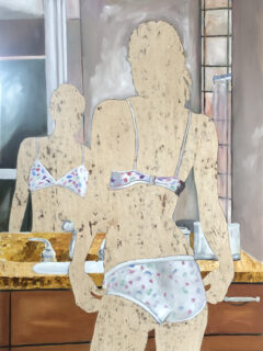 Akt III/24 ("Will I be pretty, will I be rich")<br />
2024, Öl und Cut-out auf Schichtholzplatte, 125 x 83 cm, € 7100,- Akt III/24 ("Will I be pretty, will I be rich")